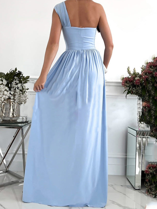 Simple Sleeveless Off Shoulder Slit Dress Sai Feel