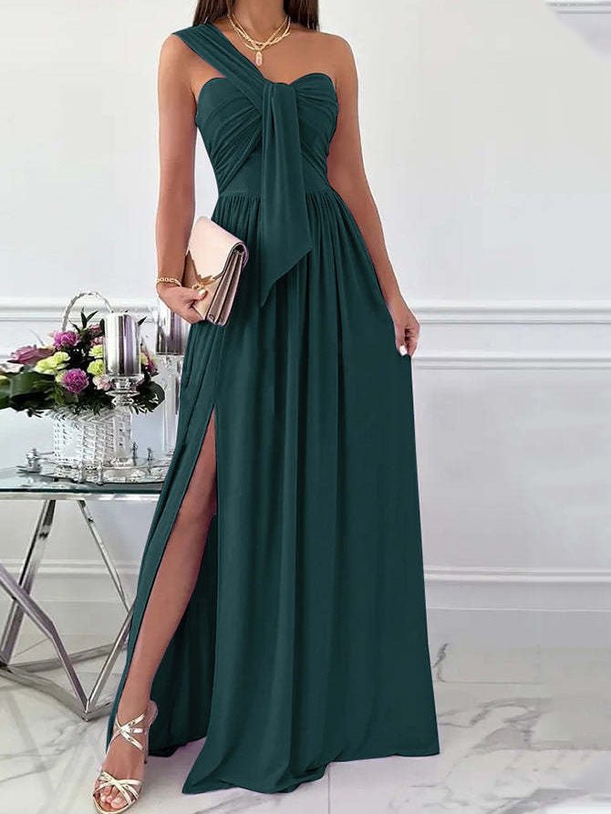 Simple Sleeveless Off Shoulder Slit Dress Sai Feel