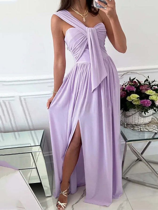 Simple Sleeveless Off Shoulder Slit Dress Sai Feel