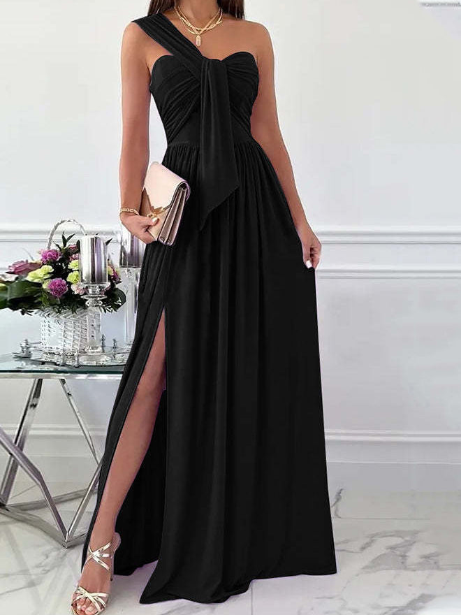 Simple Sleeveless Off Shoulder Slit Dress Sai Feel