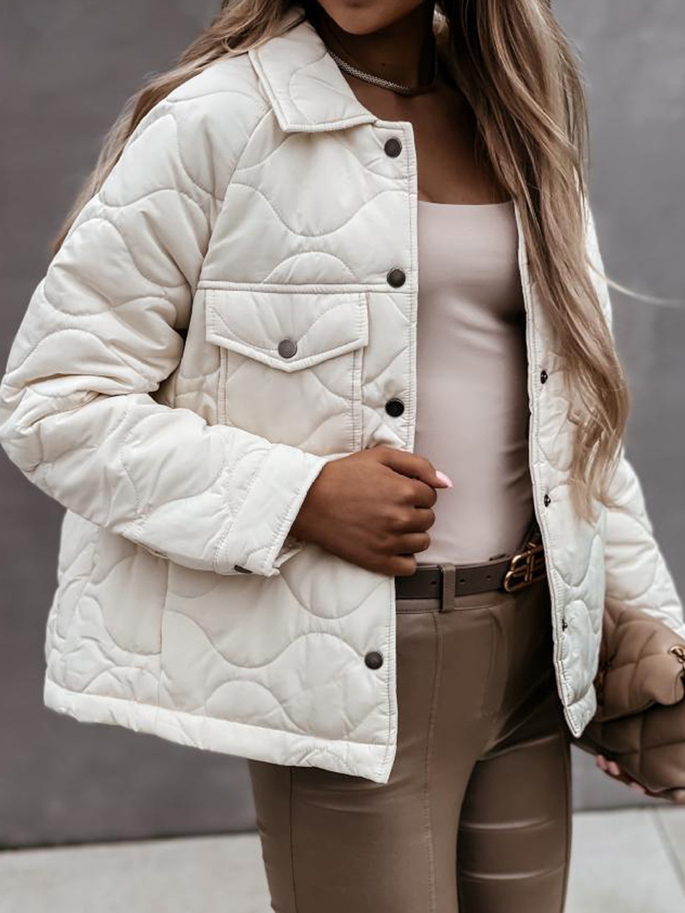 Single Breasted Flap Pockets Quilted Coat Sai Feel