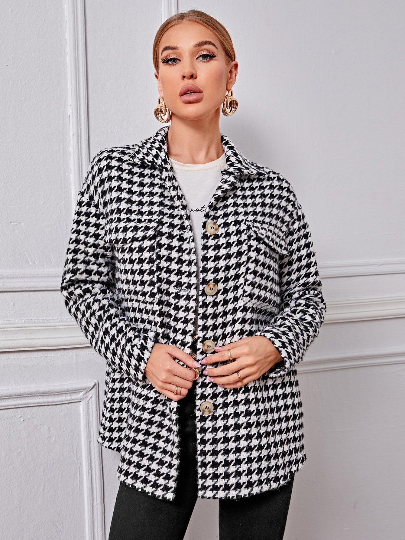 Single Breasted Houndstooth Coat Sai Feel