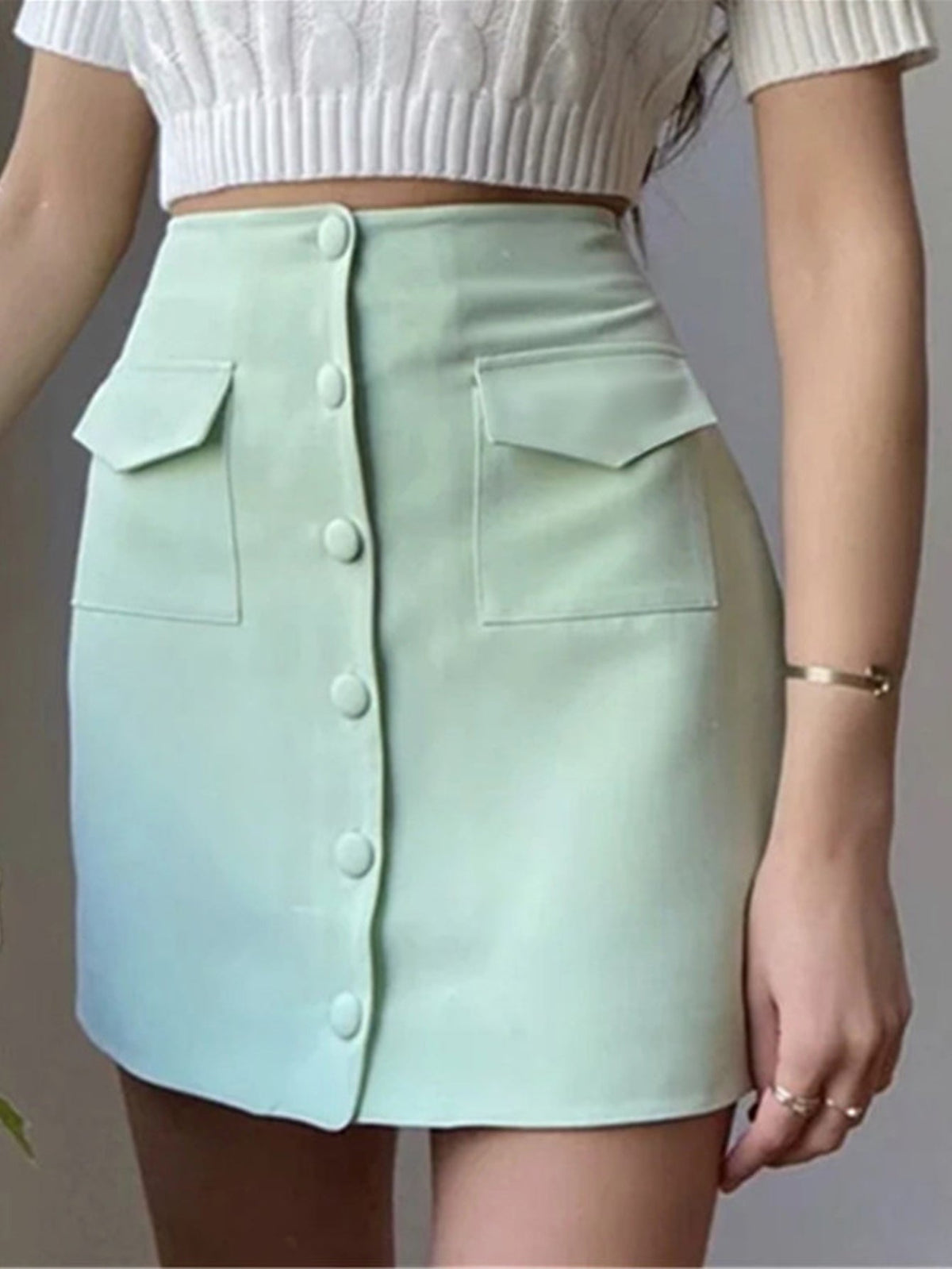 Single Breasted Pocket Front Skirt Sai Feel