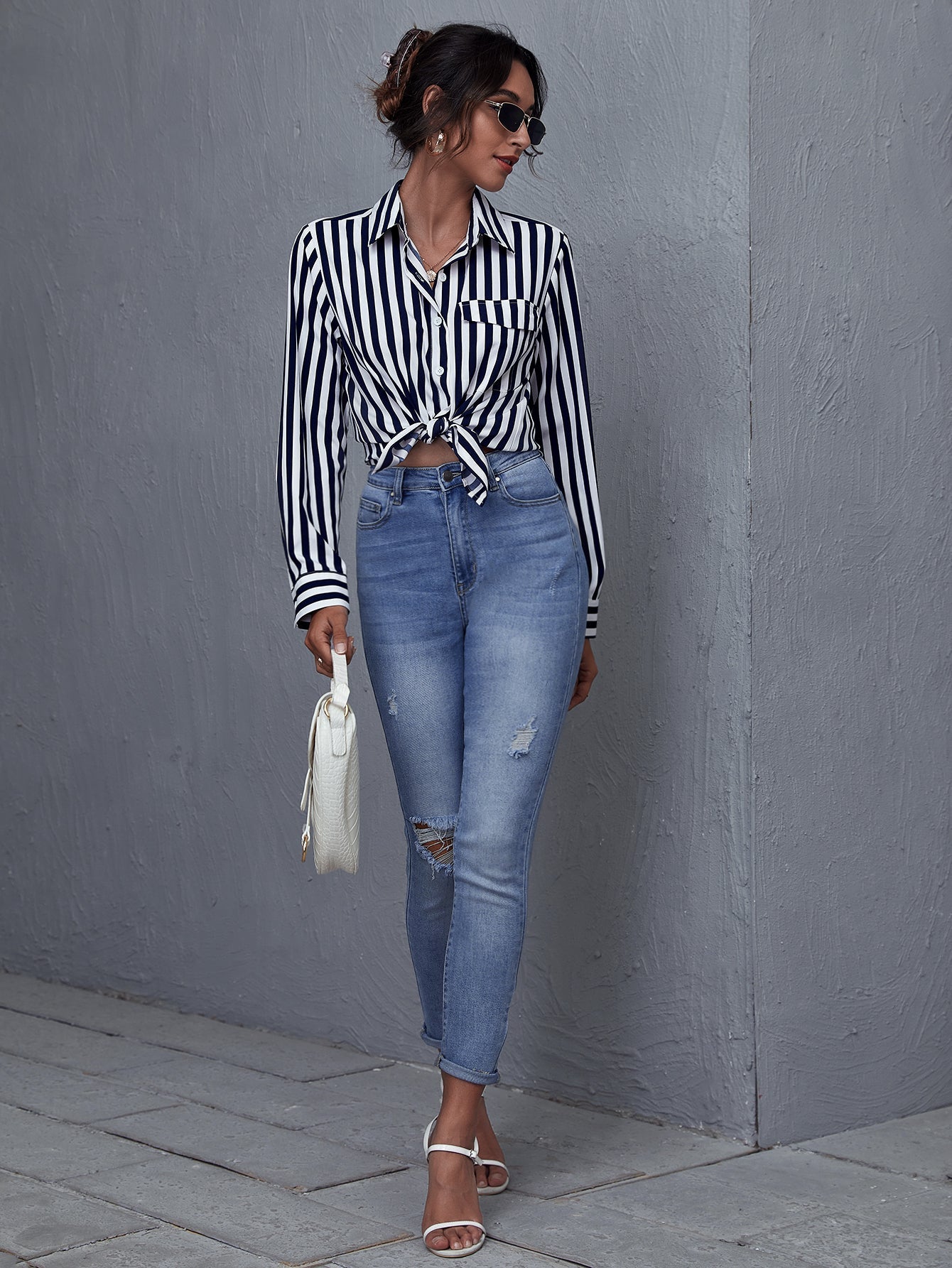 Single Breasted Striped Blouse Sai Feel