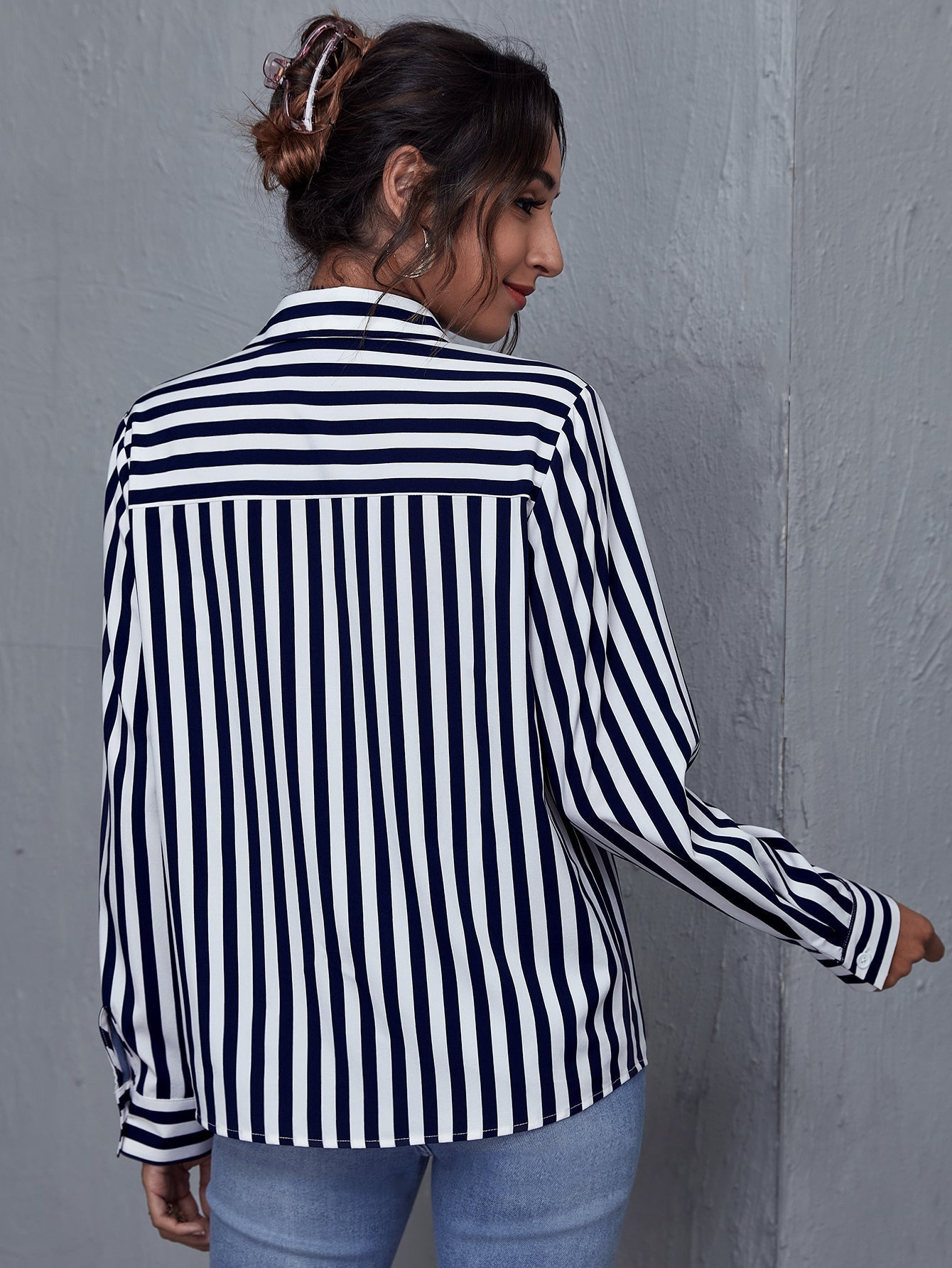 Single Breasted Striped Blouse Sai Feel