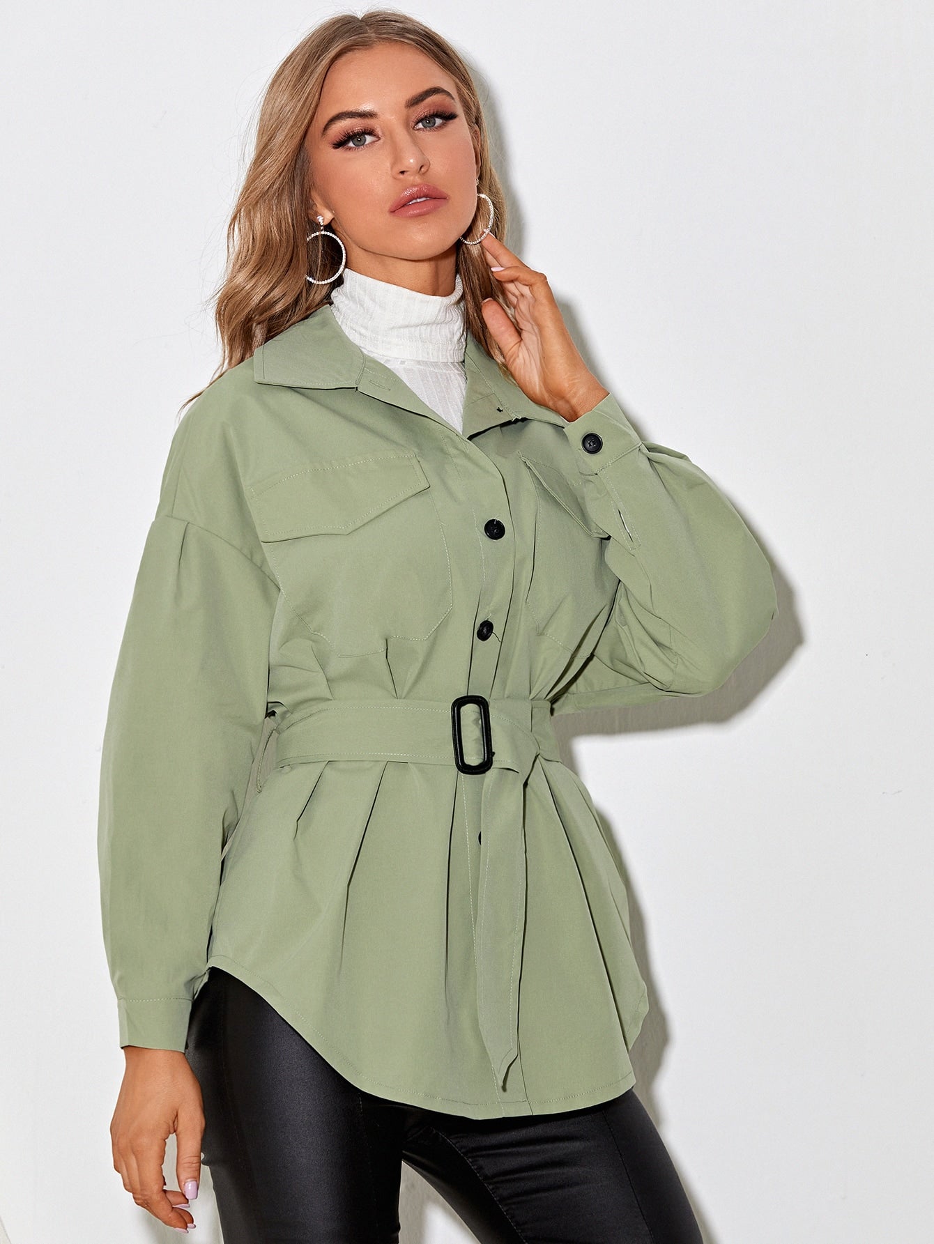 Single breasted Lapel with belt shirt coat Sai Feel