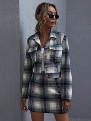 Singles Breasted Gingham Crop Blazer & Mini Skirt Sets Sai Feel