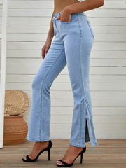 Sky Blue Wide Leg Split Hemline Flared Jeans Sai Feel