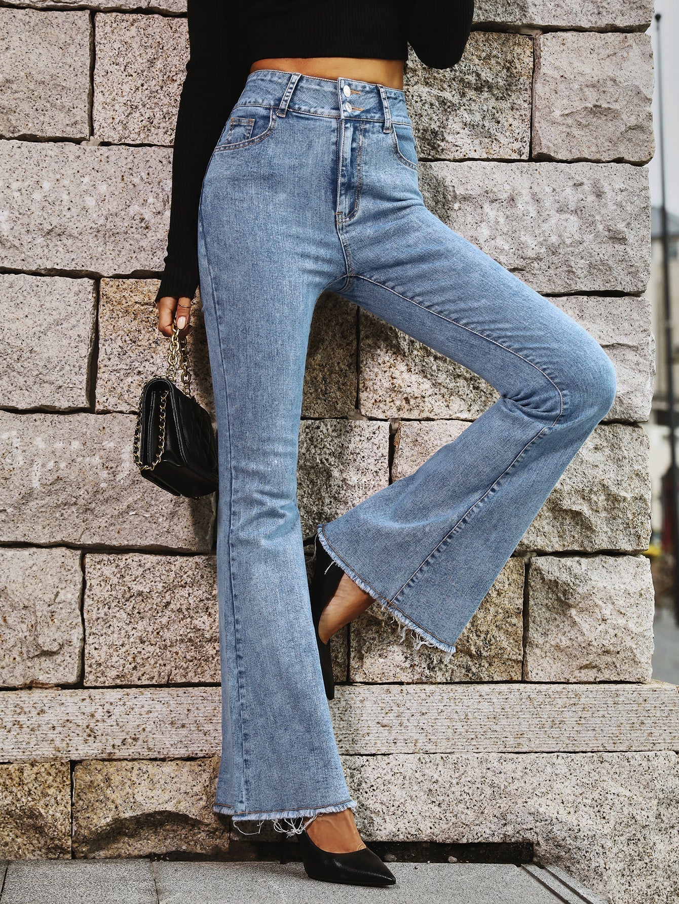 Slight Stretch High Waist Flare Leg Jeans Sai Feel