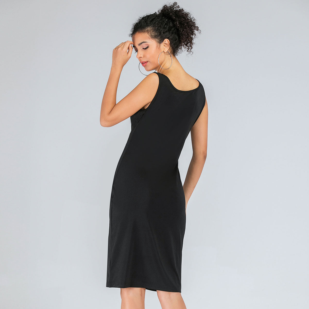 Slim Black Sleeveless Dress Vest Skirt Solid Bodycon Sai Feel