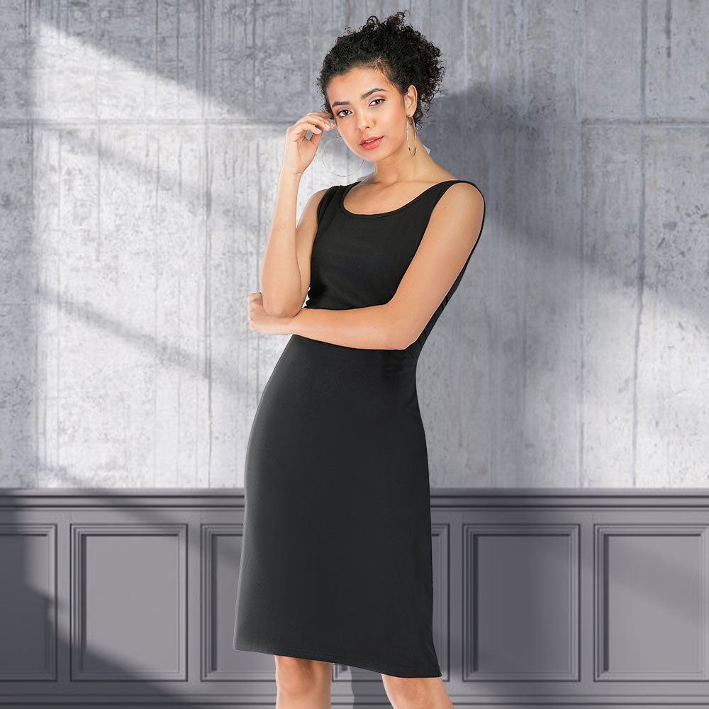 Slim Black Sleeveless Dress Vest Skirt Solid Bodycon Sai Feel