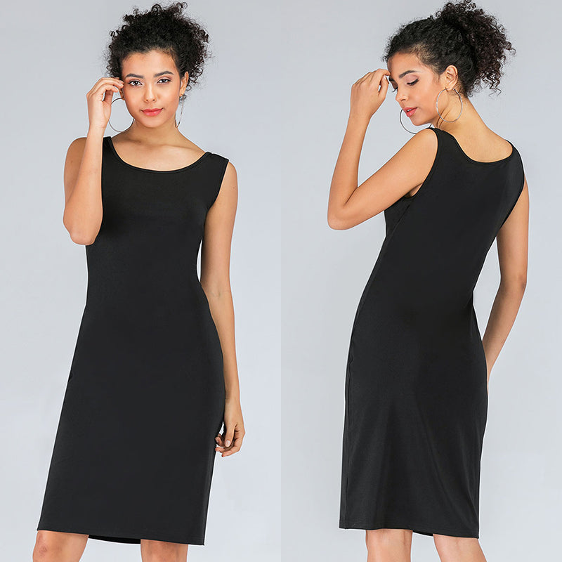 Slim Black Sleeveless Dress Vest Skirt Solid Bodycon Sai Feel