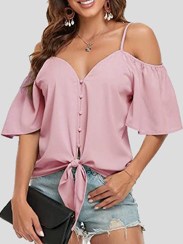 Sling Single Breasted Knotted Off Shoulder Blouse Sai Feel