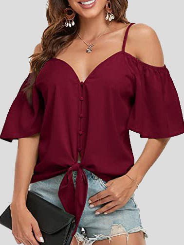 Sling Single Breasted Knotted Off Shoulder Blouse Sai Feel