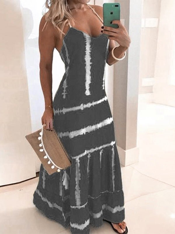 Sling Stripe Print Sleeveless Fitted Dress Sai Feel