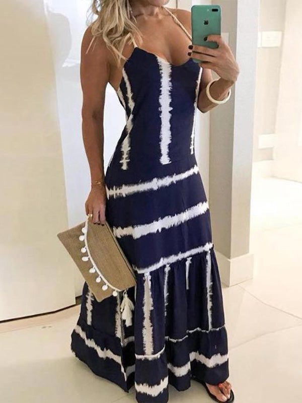 Sling Stripe Print Sleeveless Fitted Dress Sai Feel