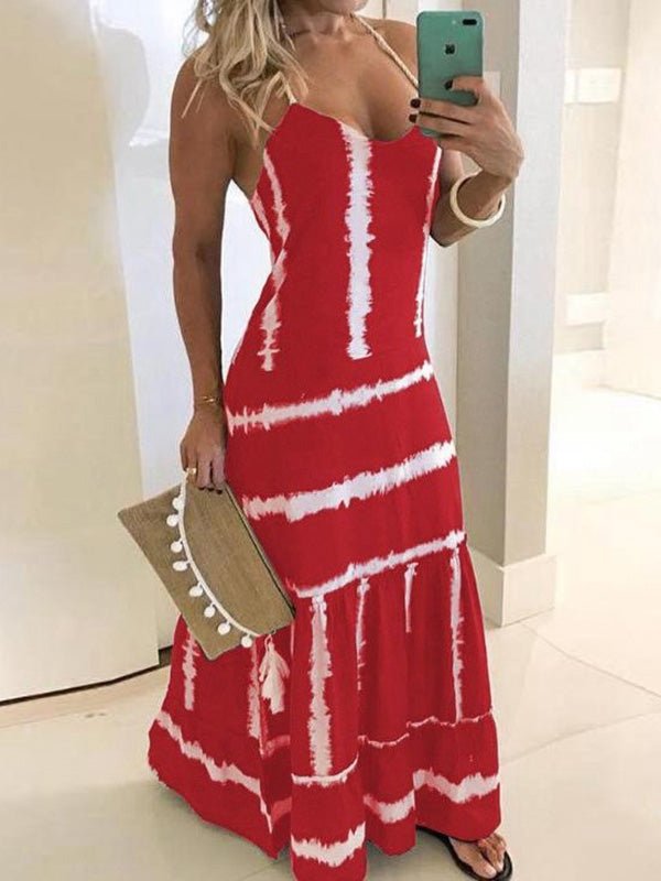 Sling Stripe Print Sleeveless Fitted Dress Sai Feel