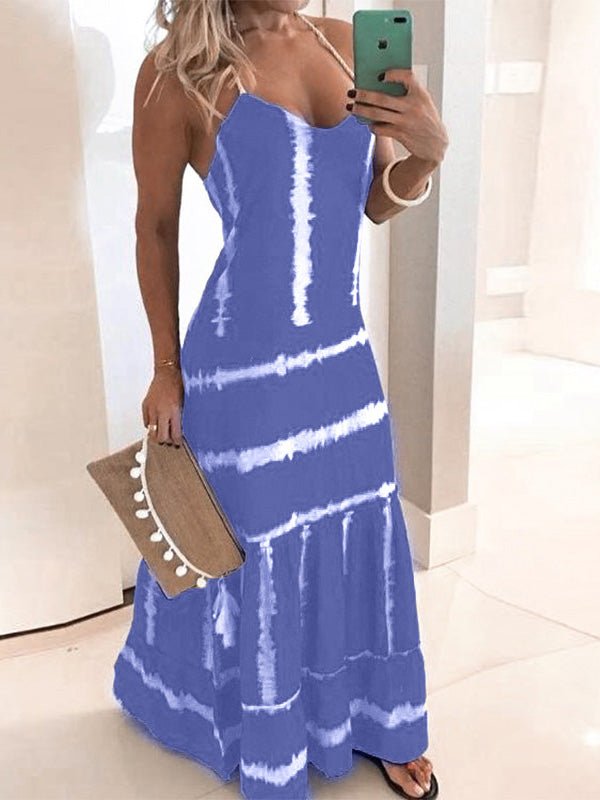 Sling Stripe Print Sleeveless Fitted Dress Sai Feel