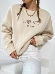 Slogan And Heart Embroidered Drop Shoulder Sweatshirt Sai Feel