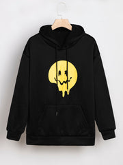 Smiley Print Hooded Sweatshirt Sai Feel