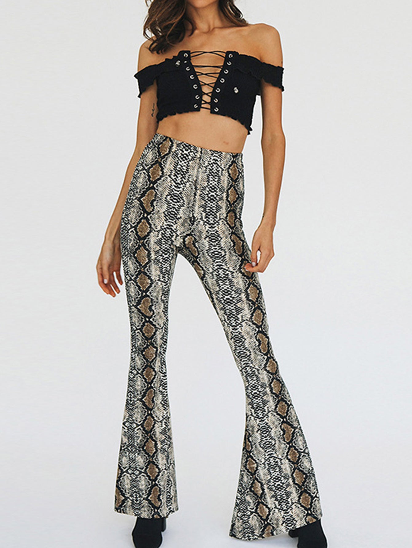 Snake Print Flare SKinny Pants Sai Feel