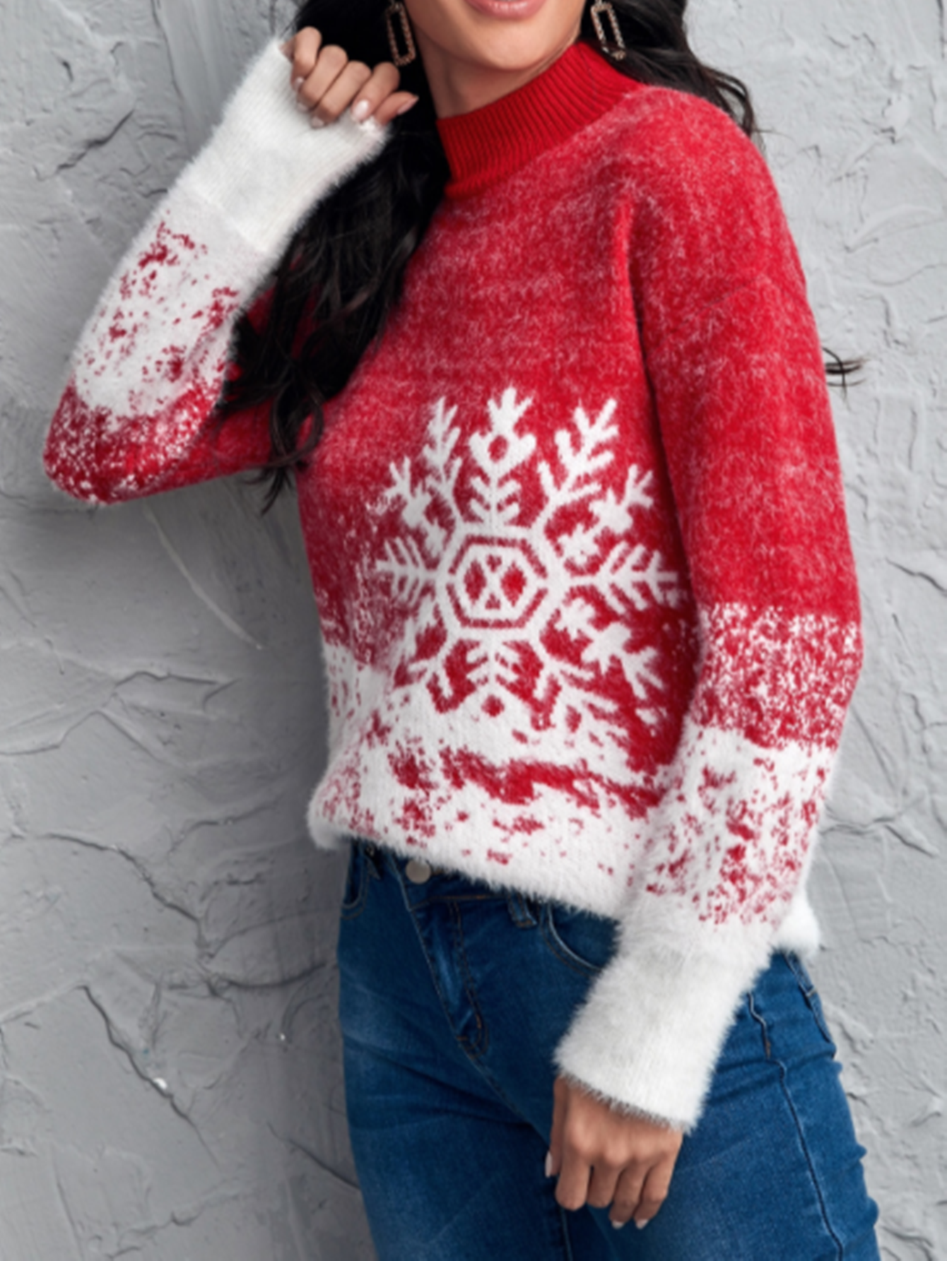 Snowflakes Pattern Drop Shoulder Sweater Sai Feel