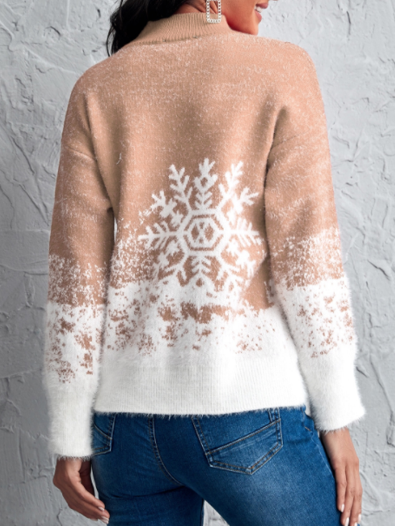 Snowflakes Pattern Drop Shoulder Sweater Sai Feel