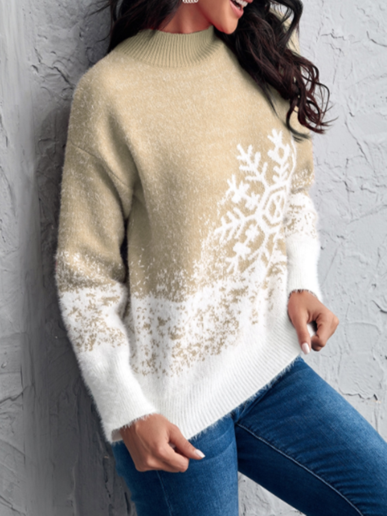 Snowflakes Pattern Drop Shoulder Sweater Sai Feel