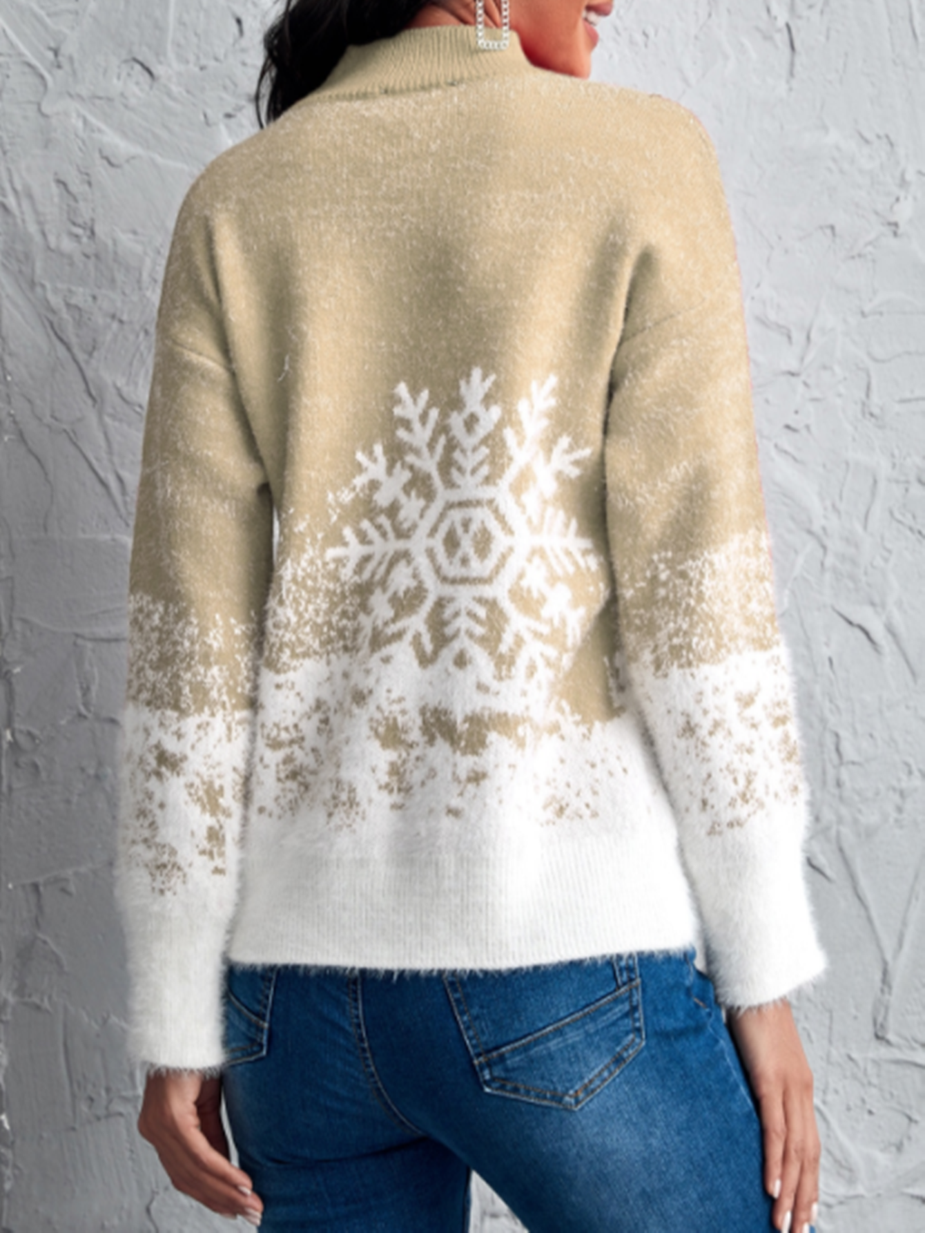 Snowflakes Pattern Drop Shoulder Sweater Sai Feel