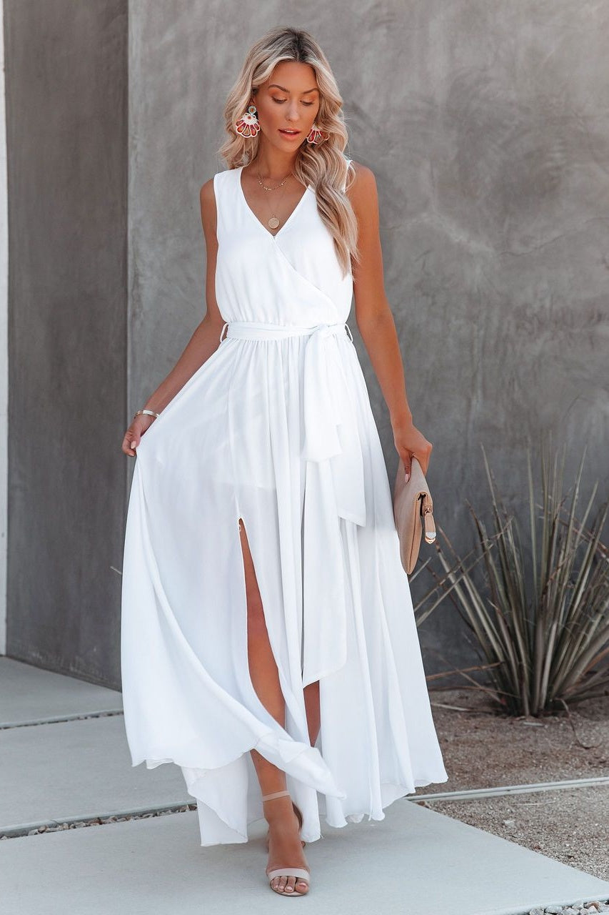 Soft Boho Chic Elegant Sleeveless White Maxi Dress Sai Feel