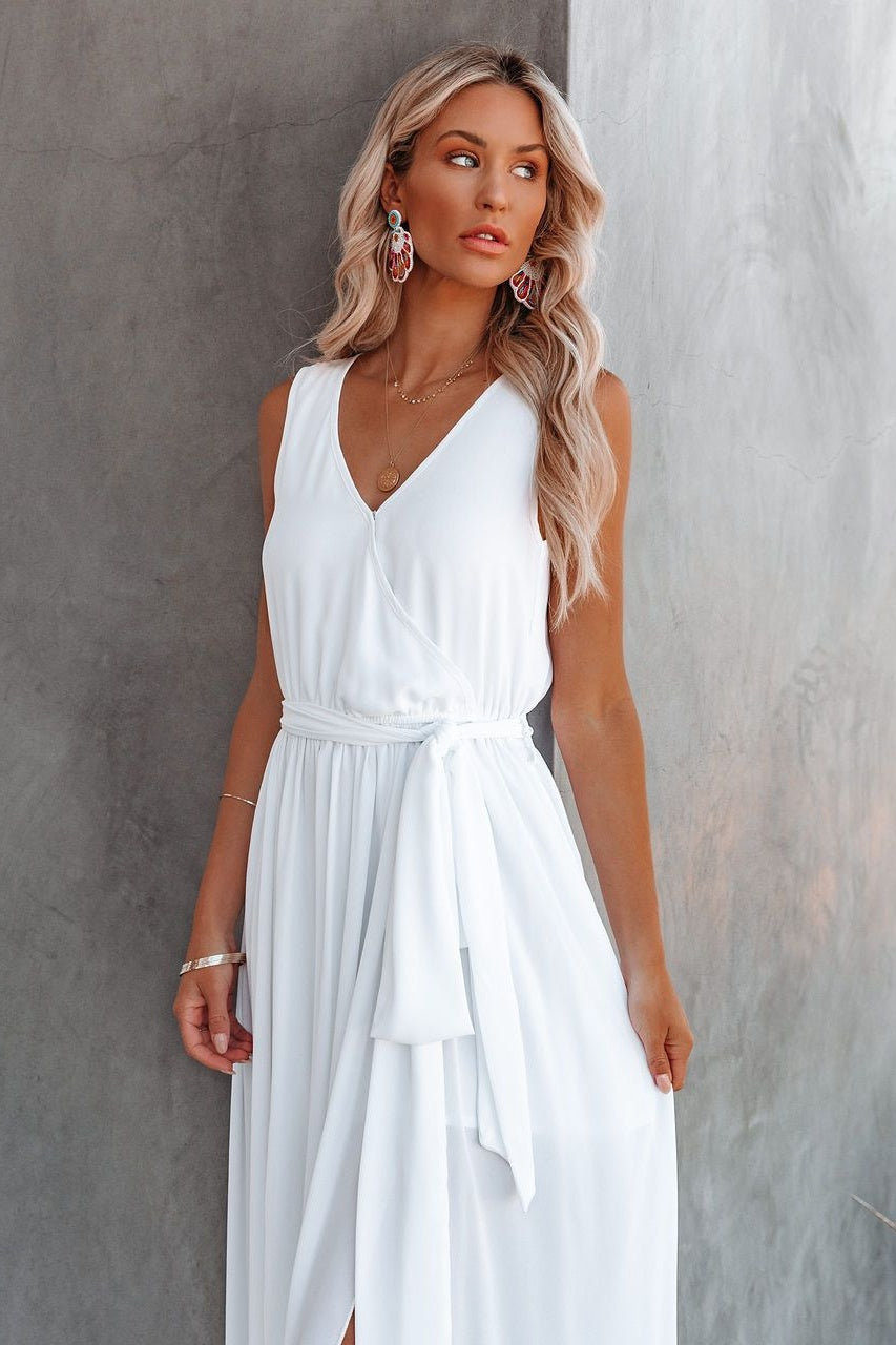 Soft Boho Chic Elegant Sleeveless White Maxi Dress Sai Feel