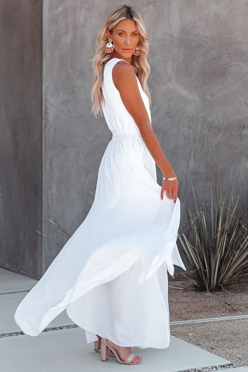 Soft Boho Chic Elegant Sleeveless White Maxi Dress Sai Feel