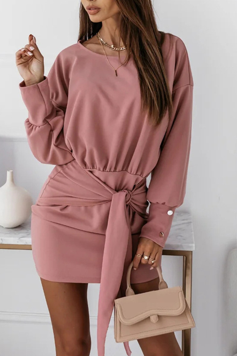 Solid Bandage Split Joint O Neck Pencil Skirt Dresses(4 colors) Sai Feel