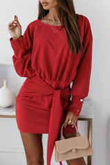 Solid Bandage Split Joint O Neck Pencil Skirt Dresses(4 colors) Sai Feel