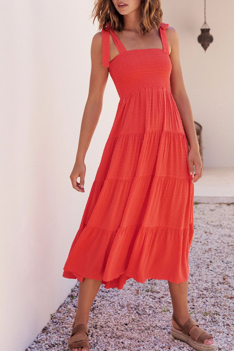 Solid Bandage Square Collar Cake Skirt Dresses(3 colors) Sai Feel