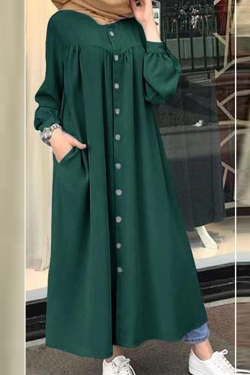 Solid Buckle Mandarin Collar Shirt Dresses(5 colors) Sai Feel