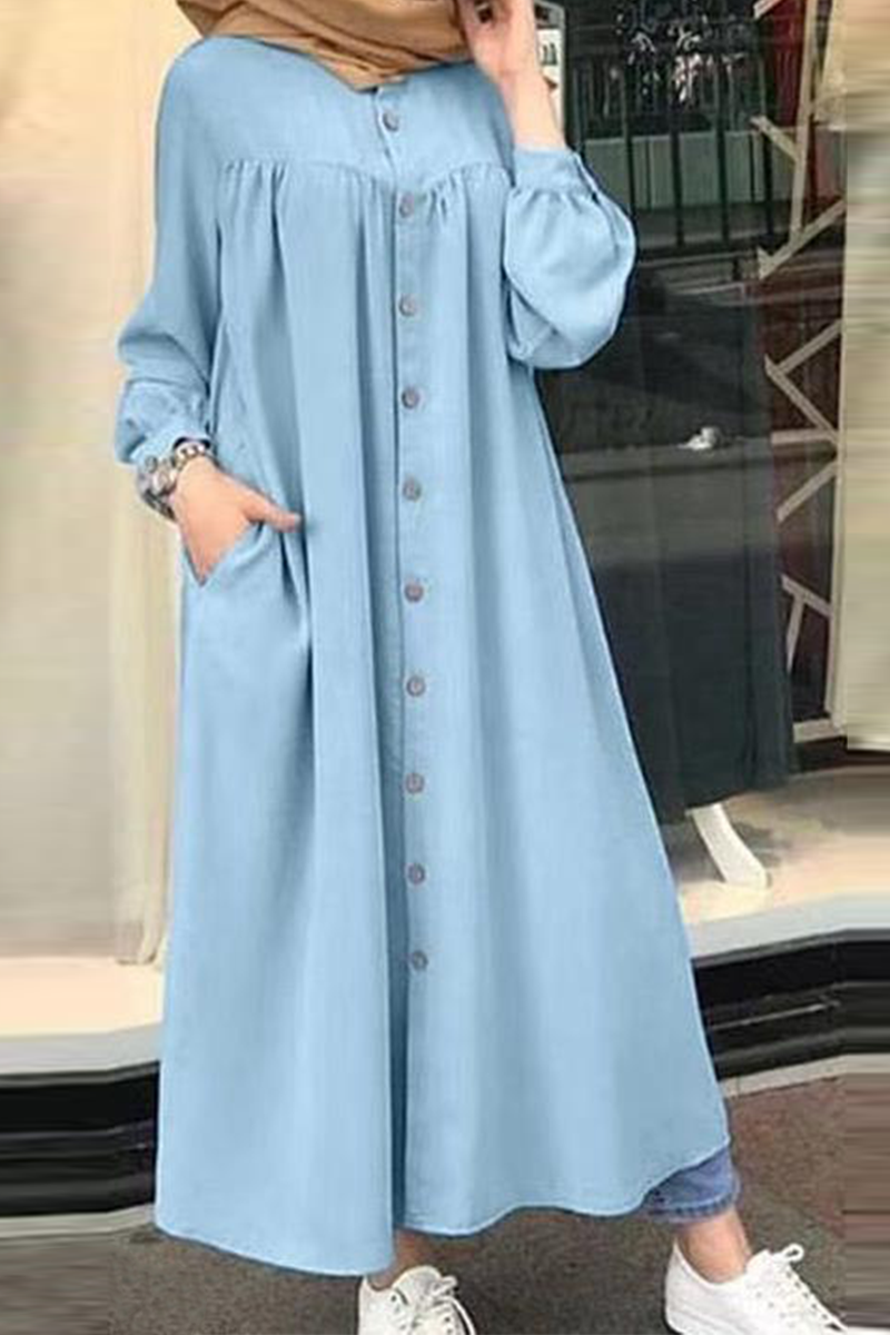 Solid Buckle Mandarin Collar Shirt Dresses(5 colors) Sai Feel