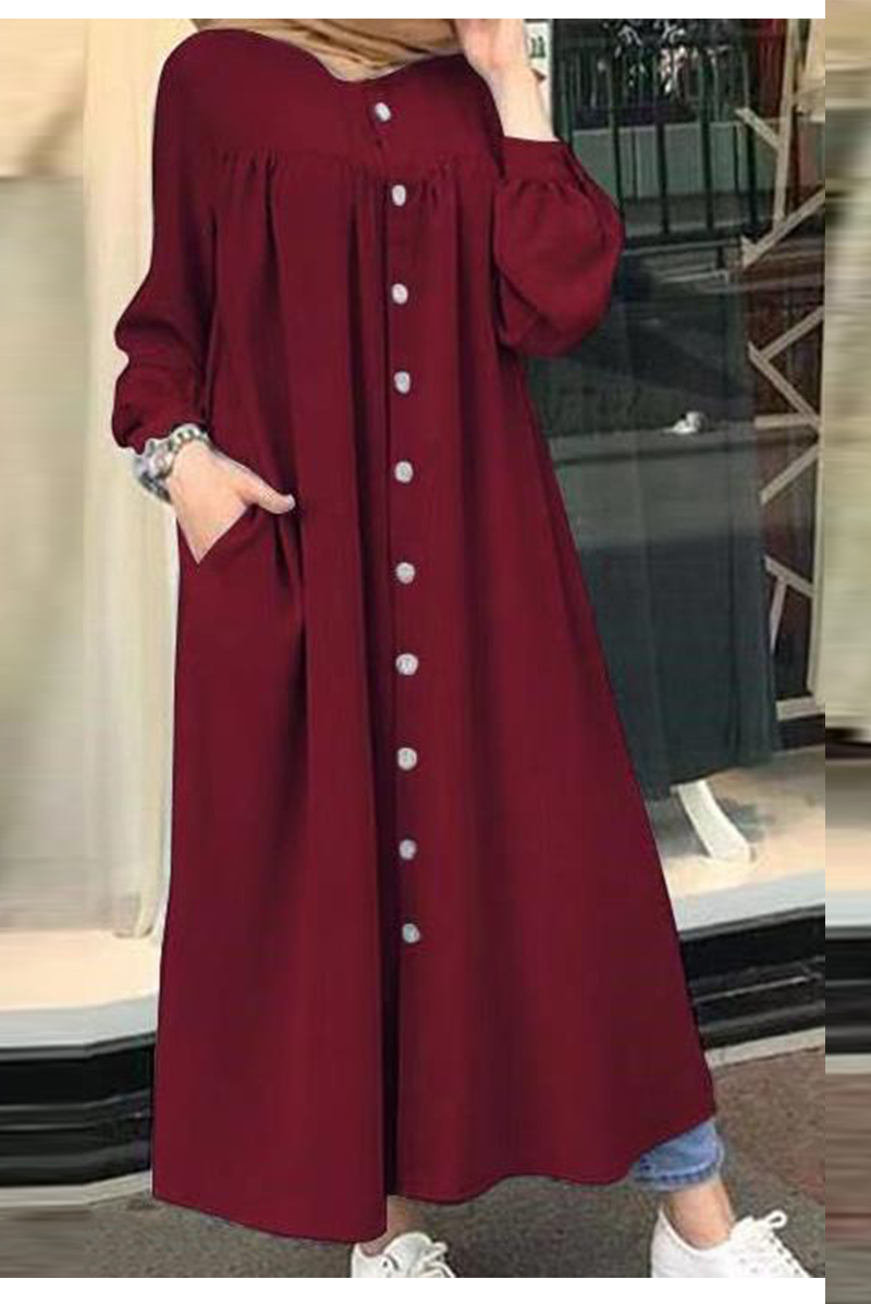 Solid Buckle Mandarin Collar Shirt Dresses(5 colors) Sai Feel