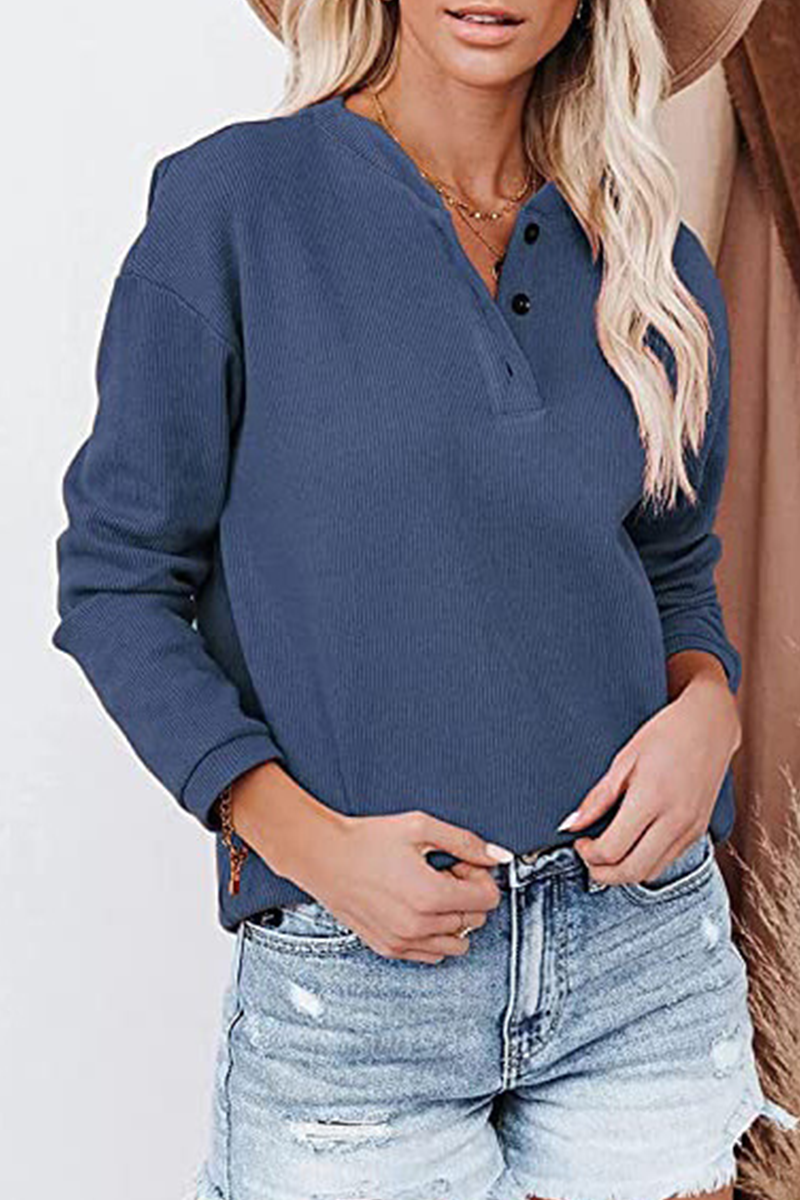 Solid Buckle O Neck Tops Sai Feel