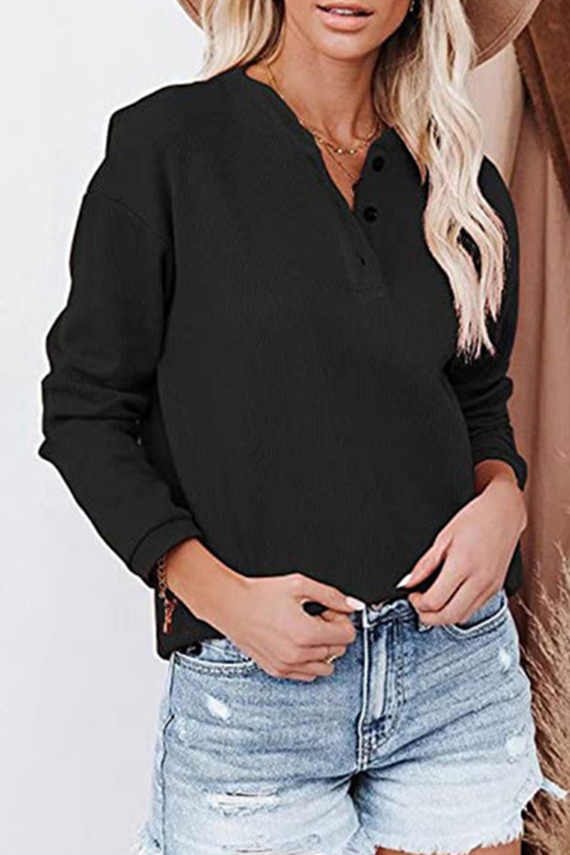 Solid Buckle O Neck Tops Sai Feel