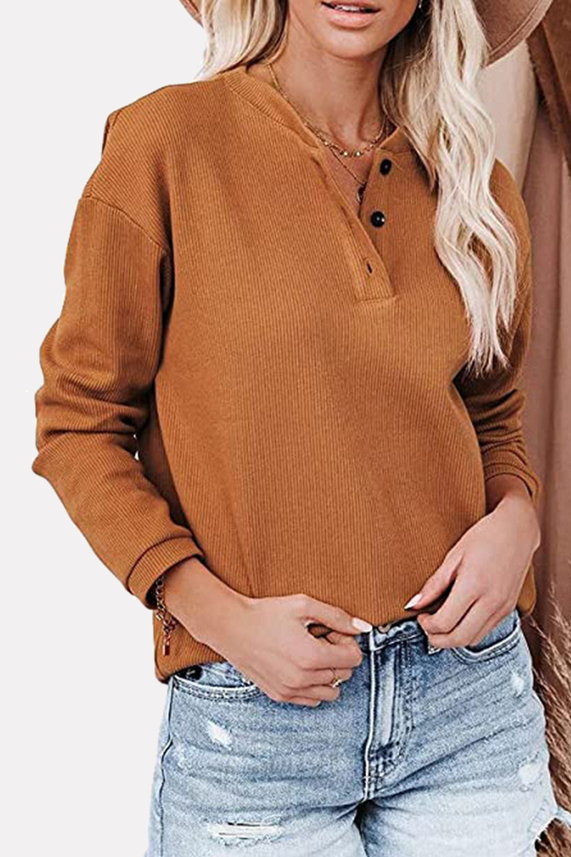 Solid Buckle O Neck Tops Sai Feel