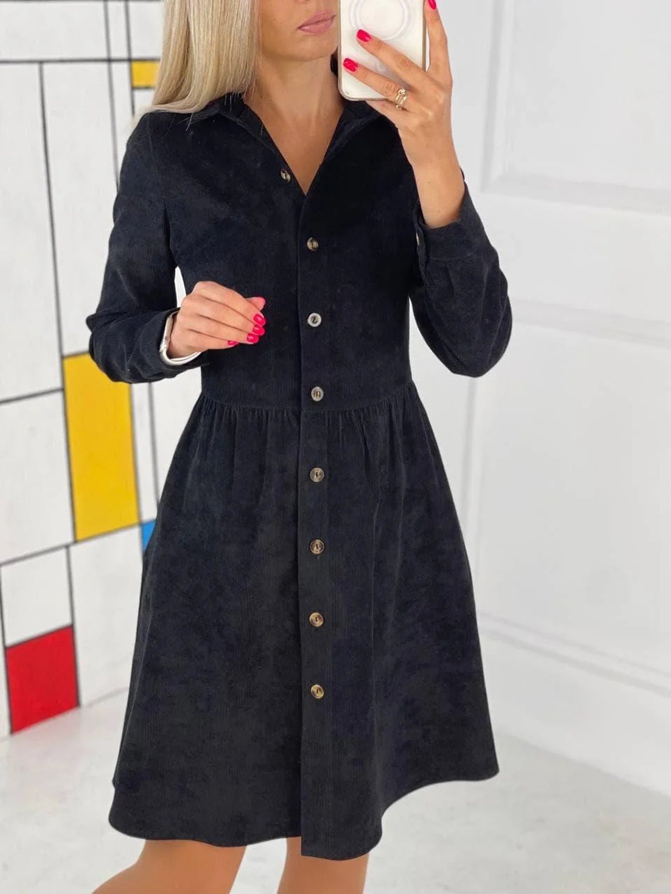 Solid Button Up Shirt Dress Sai Feel