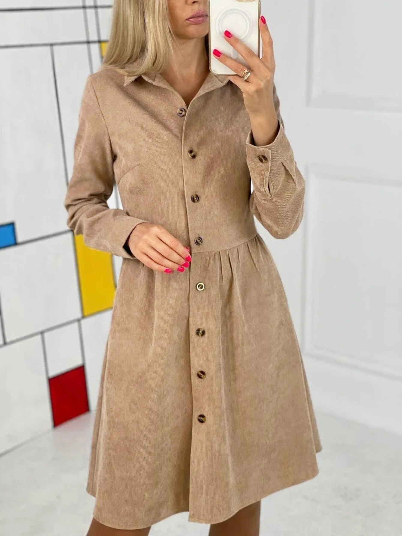 Solid Button Up Shirt Dress Sai Feel