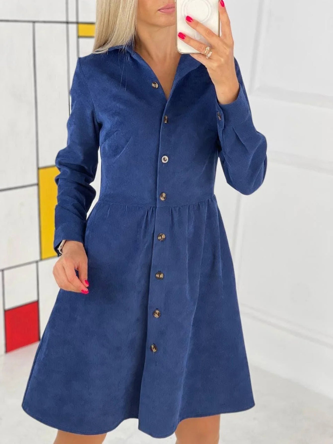 Solid Button Up Shirt Dress Sai Feel