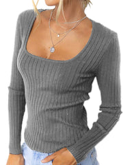 Solid Color Causal Knitted Long Sleeve Shirt Sai Feel