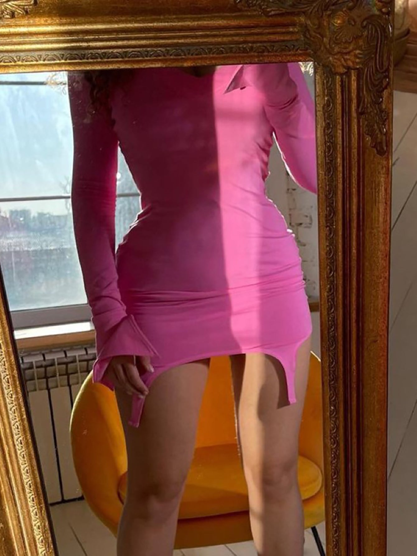 Solid Color Long Sleeve Sexy Mini Dress Sai Feel
