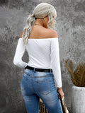 Solid Color Off Shoulder Slim Fit Long Sleeve Top Sai Feel