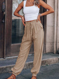 Solid Color Pocket Elastic Waist Jogger Pants Sai Feel