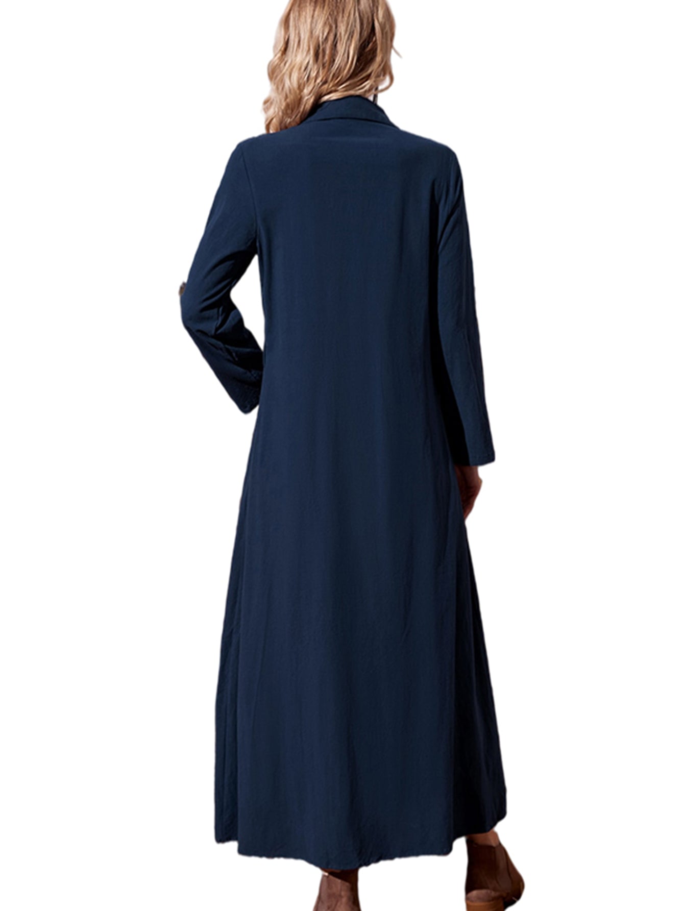 Solid Color Single breasted Lapel Neck Midi Dress Sai Feel