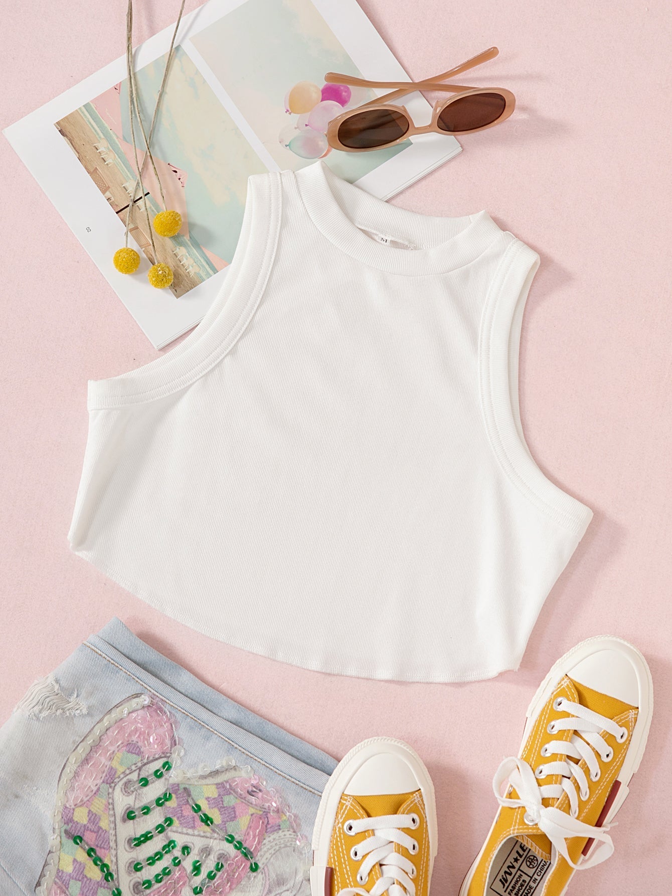 Solid Color Sleeveless Vest Crop T-shirt Tank Sai Feel